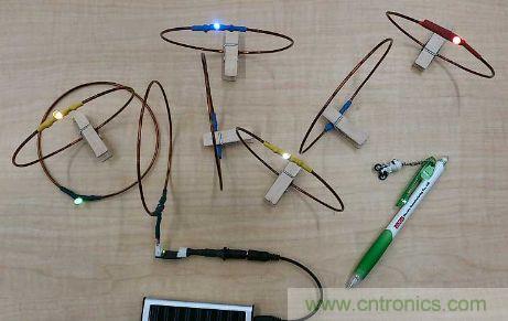 用來驗證“直流共振方式”的試制系統。在線圈間傳輸電力,點亮LED