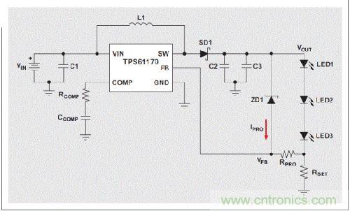 圖2:有開路保護 LED驅(qū)動器電路