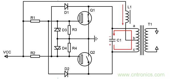 t1~t2)C1對T1繞組放電
