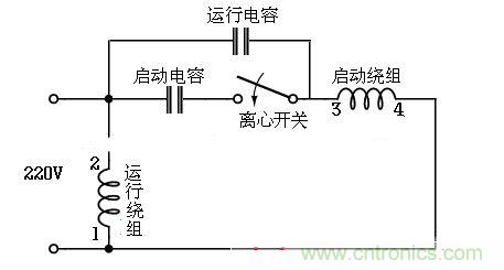 電容啟動運轉型接線電路(雙值電容器)