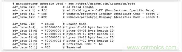 圖13 – 定義制造商特定數據字段中的AltBeacon數據