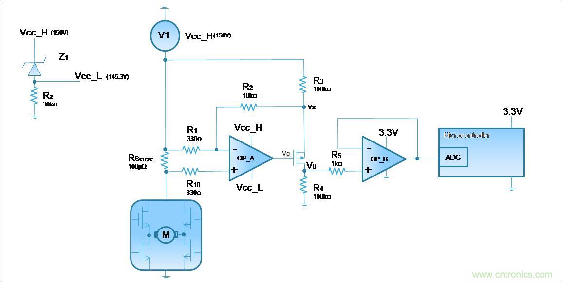 低壓運(yùn)放如何檢測高壓上橋臂電流?