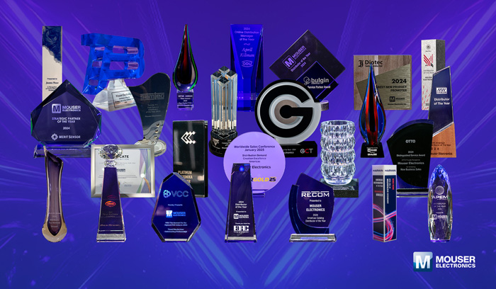 再創佳績!貿澤電子2024年狂攬全球制造商25+項頂尖代理大獎 再創佳績!貿澤電子2024年狂攬全球制造商25+項頂尖代理大獎